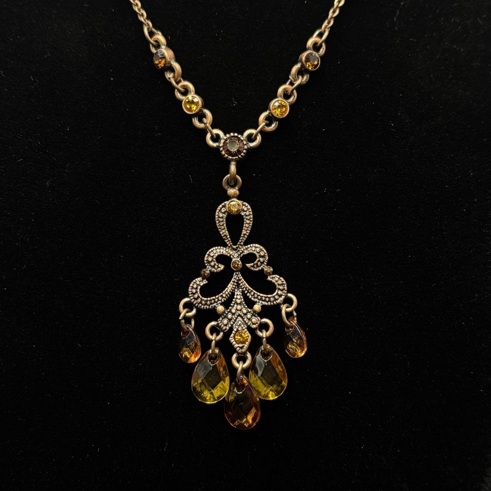 1928 15" Pendant Necklace Brown Golden